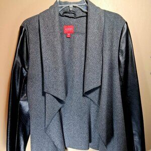 GUESS Women's Asymmetrical Open-Front Blazer with Faux Leather Sleeves 